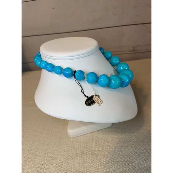 Vintage Marbled Blue Beaded Necklace - Picture 6 of 7